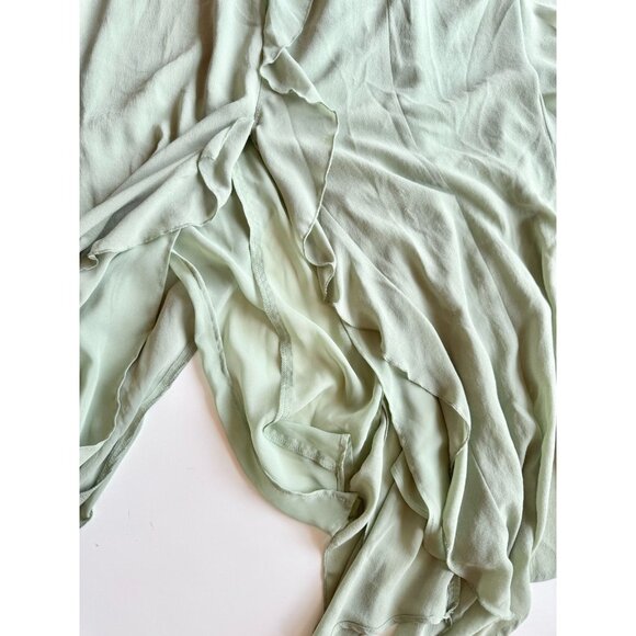 NWT ZARA Sea Green Chiffon Ruffle Cascading Long V-Neck Maxi Dress, Size L - Picture 8 of 16